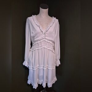 White Ruffled Long Sleeve Dress